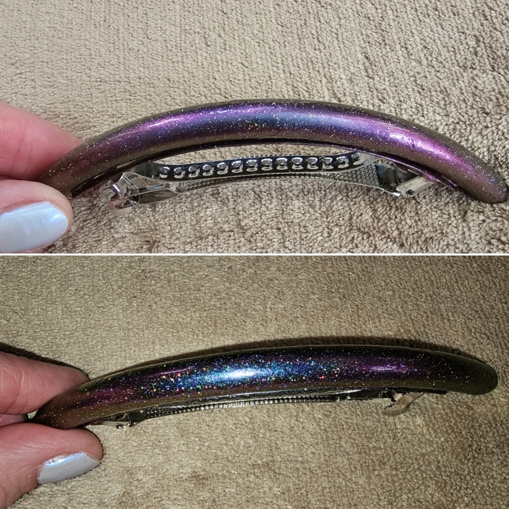Barrette Iridescent Holo Sparkle Purple Blue Hair Clip Color Change